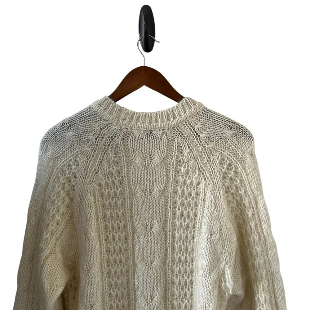 Karin Scott Vingtage Mohair Blend Cable Knit Sweater In Cream Size M